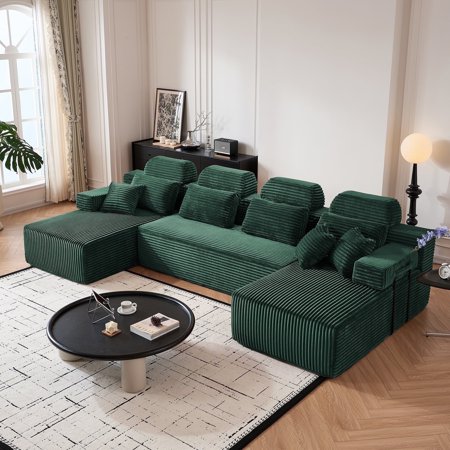 141? Cloud Modular Sectional Sofa, Boneless U Shaped Compression Sofa with Chaise, Sectional Couches for Living Room, Corduroy Oversized Couch in a Box (Green)