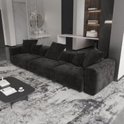 141 Modular Sectional Sofa, Modern Corduroy Fabric Deep Seat Cloud Couches, Convertible Sectional Sofa for Living Room, Apartment, Office, 3-Seat, Black Couch