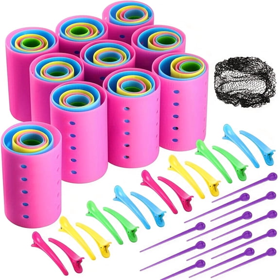 141 Pcs Heatless Hair Curlers Set,Include Plastic Hair Rollers Duck Bill Clips Hair Pins and Hair Net,Reusable No Heat Soft Curling Tools for Women Long Short Hair DIY Hairstyle at Home
