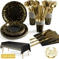 thumbnail image 1 of 141 Piece Black Gold Party Supplies Set Serves 20 - Plate Tablecloth Cup Napkins for Wedding Bridal Shower Baby Shower Holiday Parties, 1 of 10
