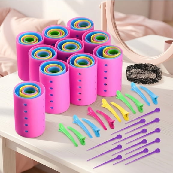 141 Pieces Hair Curling Rollers Set Include 60 Plastic Hair Rollers Curly Hair Tools With Pin Hair Net Hair Clips Non Slip Clips Hair Styling Accessories For Women