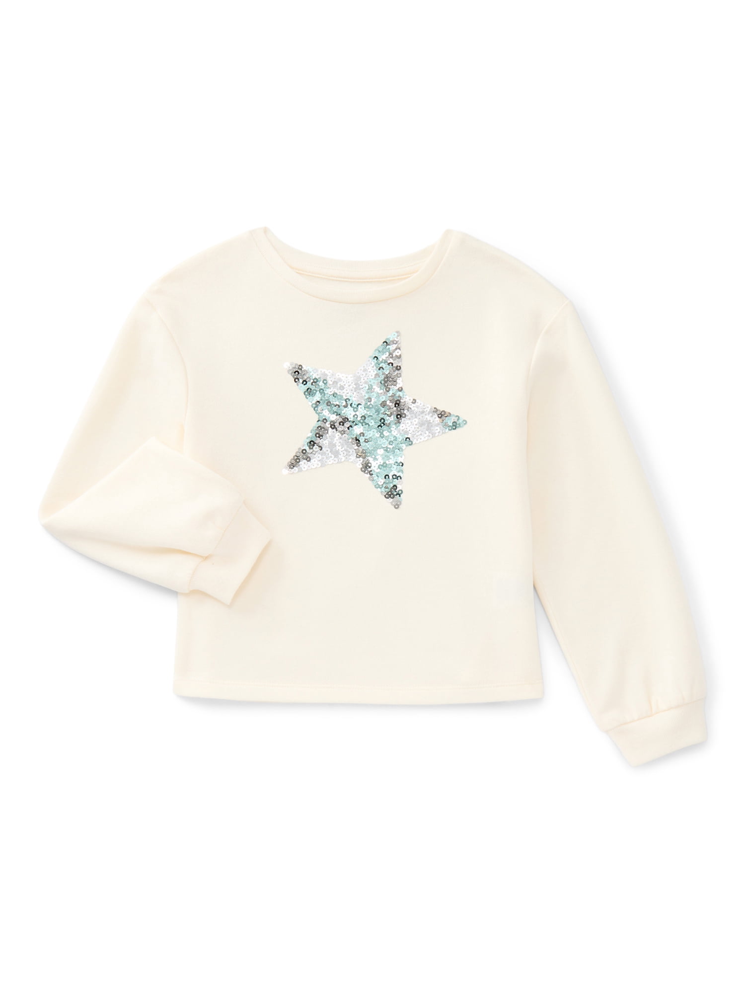 Wonder Nation Little Girls’ Sequin Star Fleece Top, Sizes 4-10