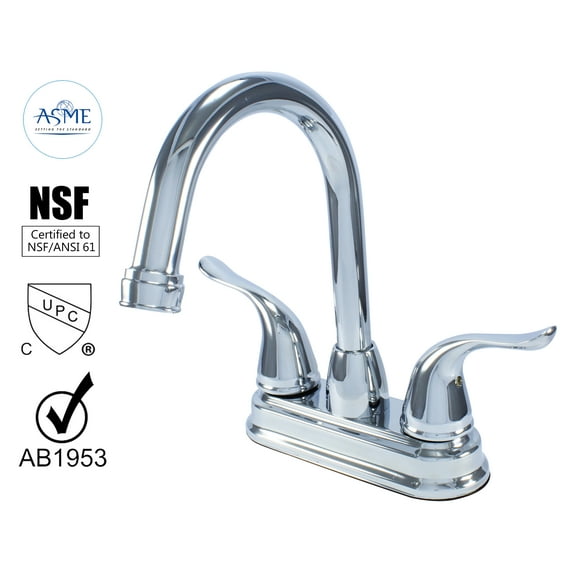 Hybrid Metal Double Handle High Arc Deck Faucet with Pop-up, Washerless Cartridge, Chrome Finish