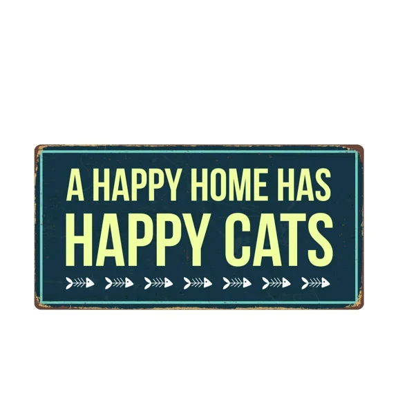1419Hs A Happy Home Has Happy Cats 5"X10" Novelty Sign