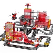 SKTMYY Magnetic Tiles Fire Rescue Set, 141 Piece STEM Building Toy with Fire Station and Rescue Vehicles