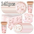 thumbnail image 1 of 141Pcs/20Sets Rose Gold Sweet 16 Party Set-Party Tableware Set Including Sweet 16 Plates And Napkins Cups Knives Forks, Rose Gold Tablecloth Serves 20, Sweet 16 Party Decorations For Boys And Girls, 1 of 5