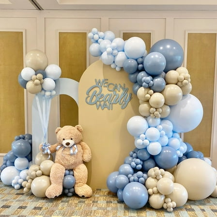 141Pcs Dusty Blue Balloon Arch Garland Kit with Light Blue Sand White Balloons, Perfect for Baby Shower, Birthday, Wedding, and Gender Reveal Decorations in Dirty Blue