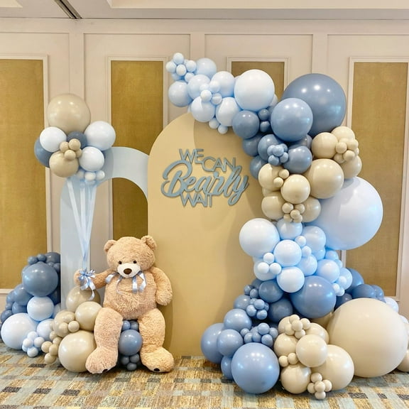 141Pcs Dusty Blue Balloon Arch Garland Kit with Light Blue Sand White Balloons, Perfect for Baby Shower, Birthday, Wedding, and Gender Reveal Decorations in Dirty Blue