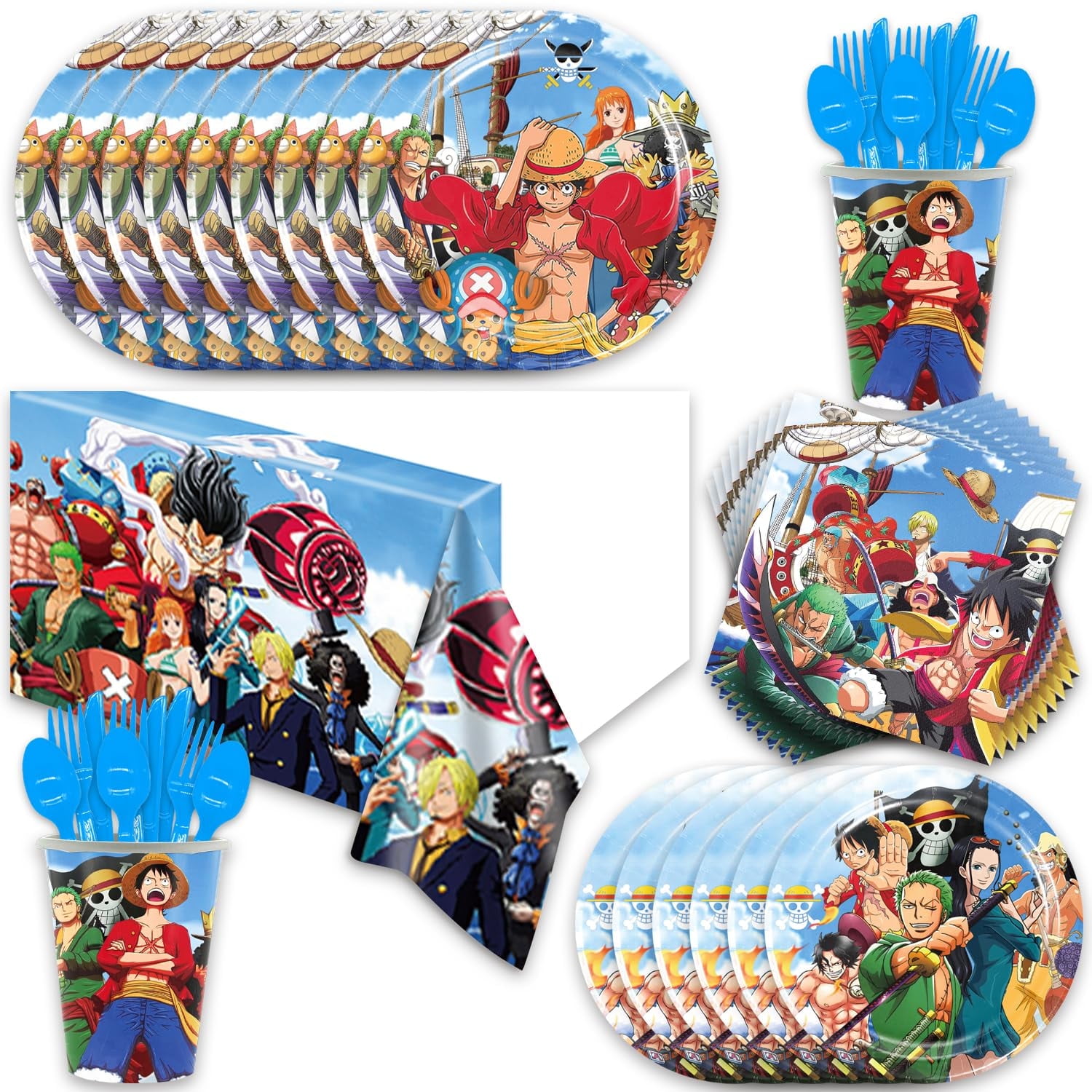 141pcs One Piece Birthday Tableware Decorations Party Plates Cups Theme Napkins One Piece Party Decoration