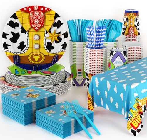 Toy Tableware 141pcs Toy Inspired Story Birthday Party Decorations Cartoon Toy Plates ...