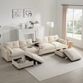 thumbnail image 1 of 142" Modular Sectional Sofa with Charging and Console, U-Shaped Cloud Couch with Cup Holders and Storage Ottomans, 6 Seater Chenille Deep Seat Sofa with 330LBS/Seat for Huge Person, Beige, 1 of 9