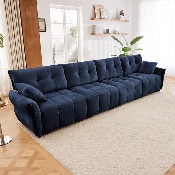 142" Oversized Chenille Modular Sectional Sofa with High-Resilience Memory Foam Cushion, Adjustable Lumbar Support, 4-Seater Upholstered Corner Sofa with 2 Throw Pillows, for Living Room, Blue