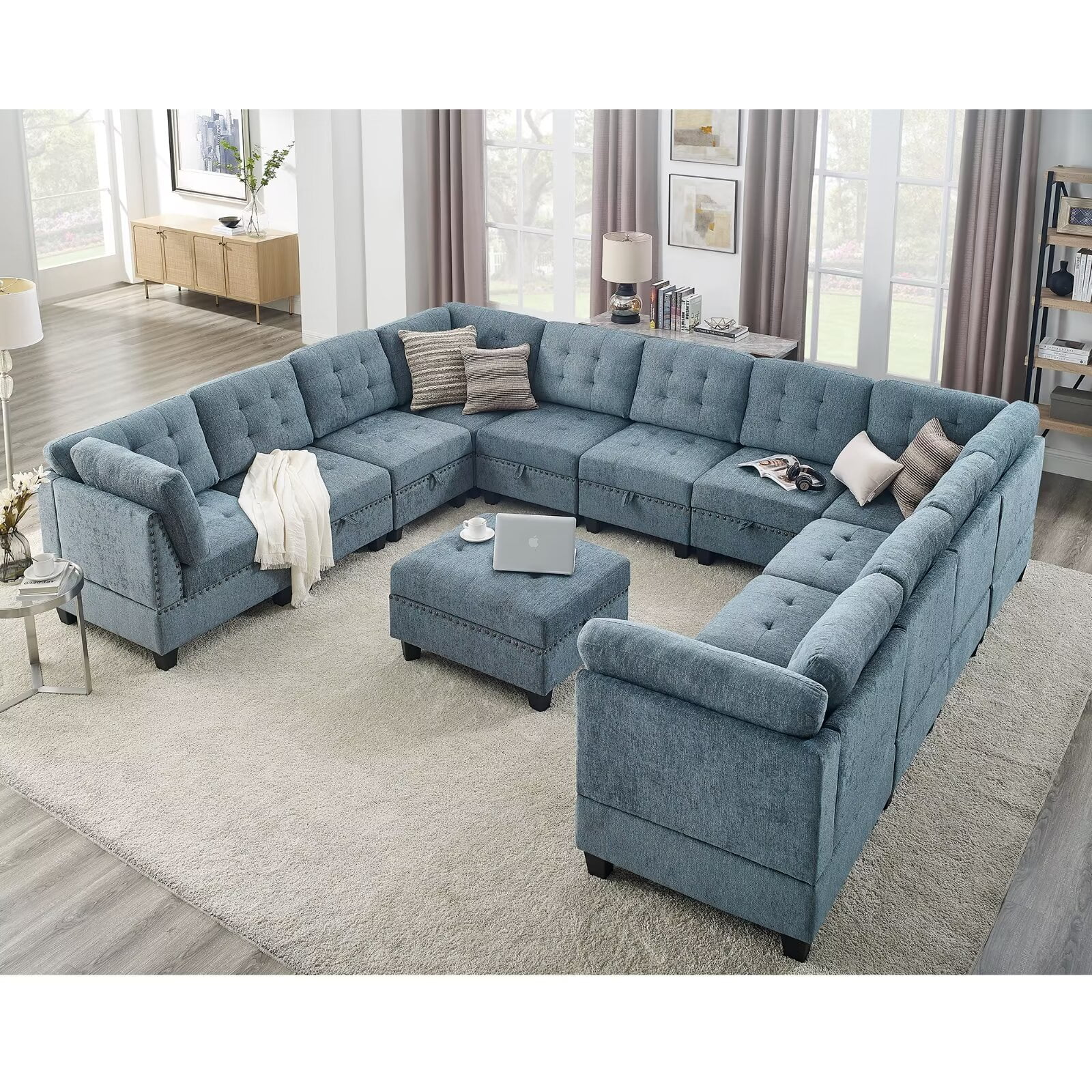142'' Oversized Modular Sectional Sofa Couch with Storage Chenille Fabric DIY Combination U