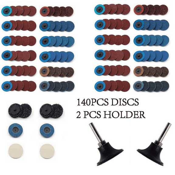 142 Pcs 2 inch Roll Lock Sanding Disc Set with 1/4" Shank Holder for Die Grinder