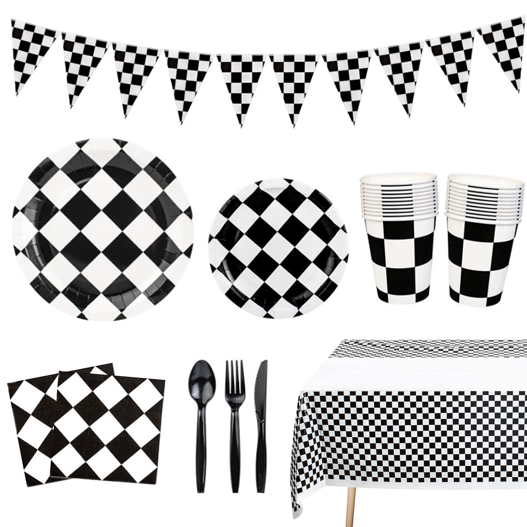 142 Pcs Race Car Party Plates and Napkins Sets, Black and White Checkered Birthday Decorations Tableware, Racing Sports Themed Dinnerware for Kids Boys Birthday Baby Shower, Serves 20 Guests