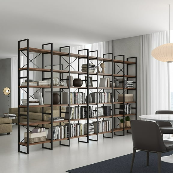 142" Width Antique Walnut Library Bookshelves