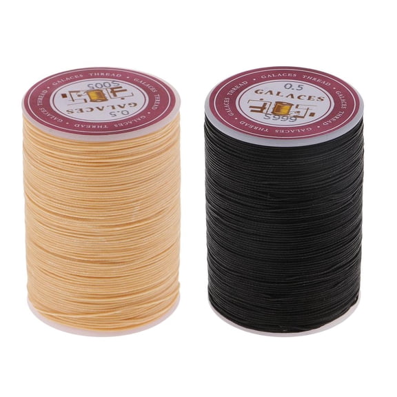 142 Yards Beige Black Leather Craft Sewing Waxed Thread Heavy Duty Waxed Thread Sewing Waxed Coarse Whipping Thread 0.5mm Leather Hand Stitching, 2Pcs
