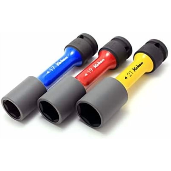 14201M 1/2 Sq. Dr. Wheel Nut Socket 3 piece Set, 17-21mm, 6 point Thin Wall and Color Coded by Size$$Tools & Hardware Other