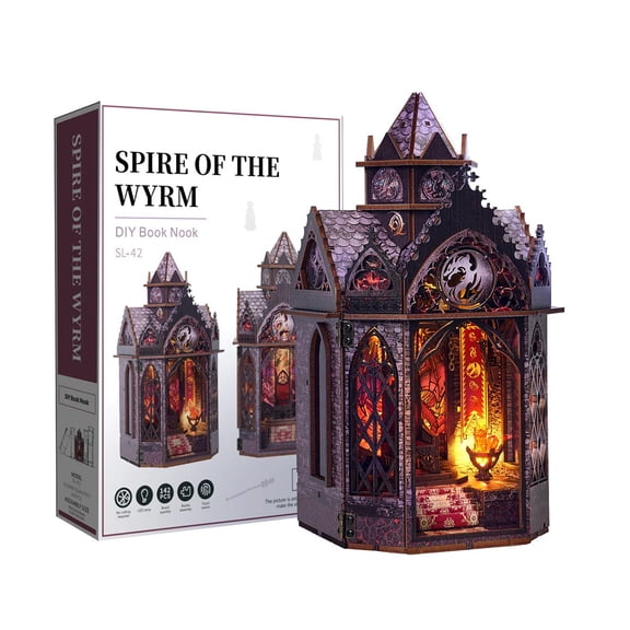 142PCS Dragon's Rest Gothic Castle Wooden 3D Puzzle Model Kit, Fantasy Architecture Assembly Building Set With Shelf Decor For Hobbyists