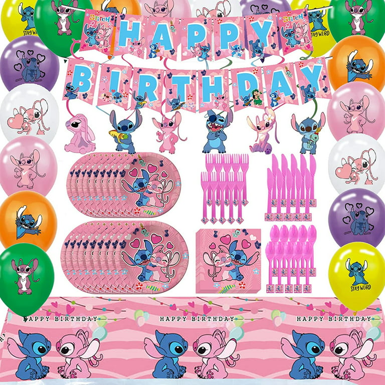 142PCS Pink Lilo and Stitch Birthday Party Supplies for 10 Guests, Party  Birthday Decorations included Happy Birthday Banner, Balloons, Forks