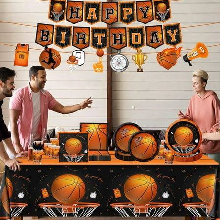 142Pcs Basketball Sports Theme Birthday Party Supplies, Basketball Plates Napkins Cups Decorations