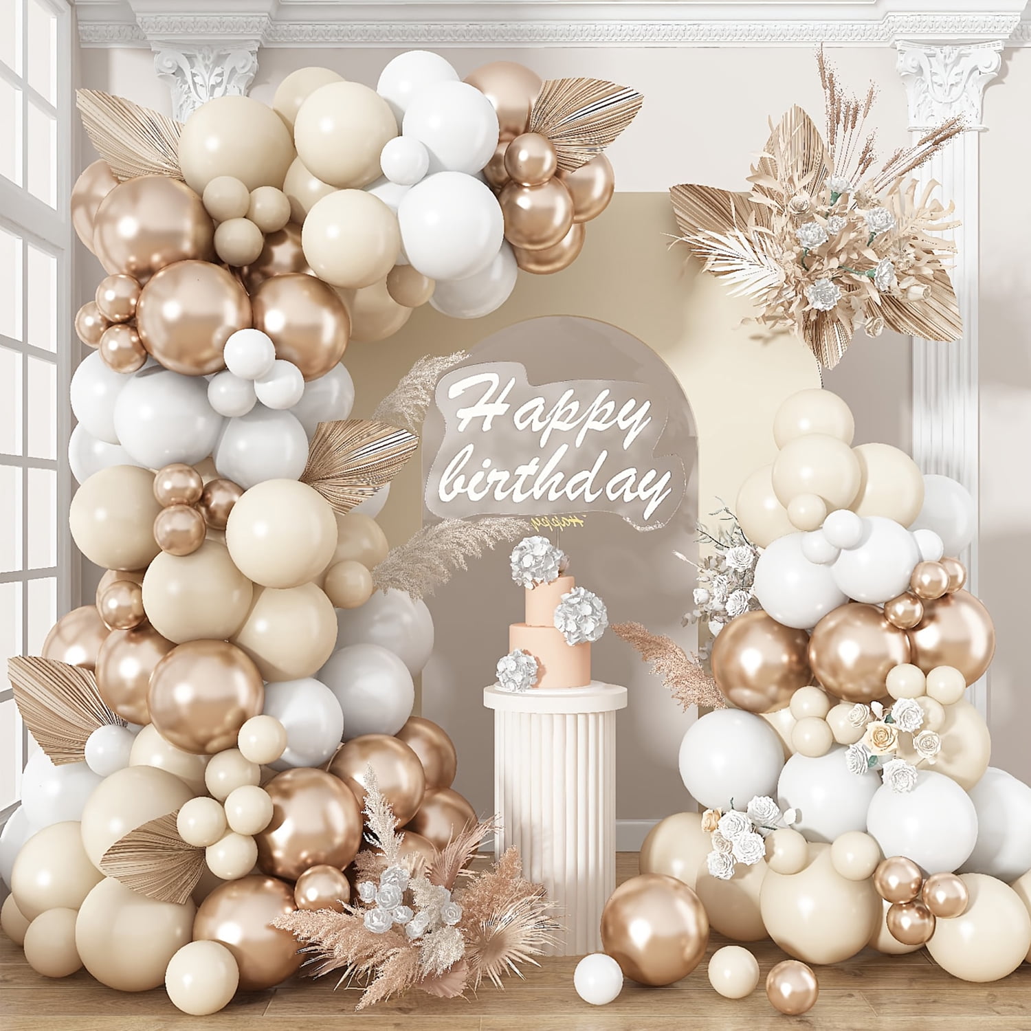 142Pcs Metallic Gold, Sand Beige & White Balloon Garland Arch Kit ...