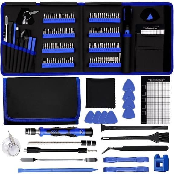 142Pcs Precision Screwdriver Set for ElectronicsMulti-Bit Repair Tool Kit for iPhone,MacBook,Laptop,Tablet,PS4,Xbox,Nintendo|Magnetic Mat,ESD Tweezers,Suction Cup&Spudger|Comes with Repair Tool Bag