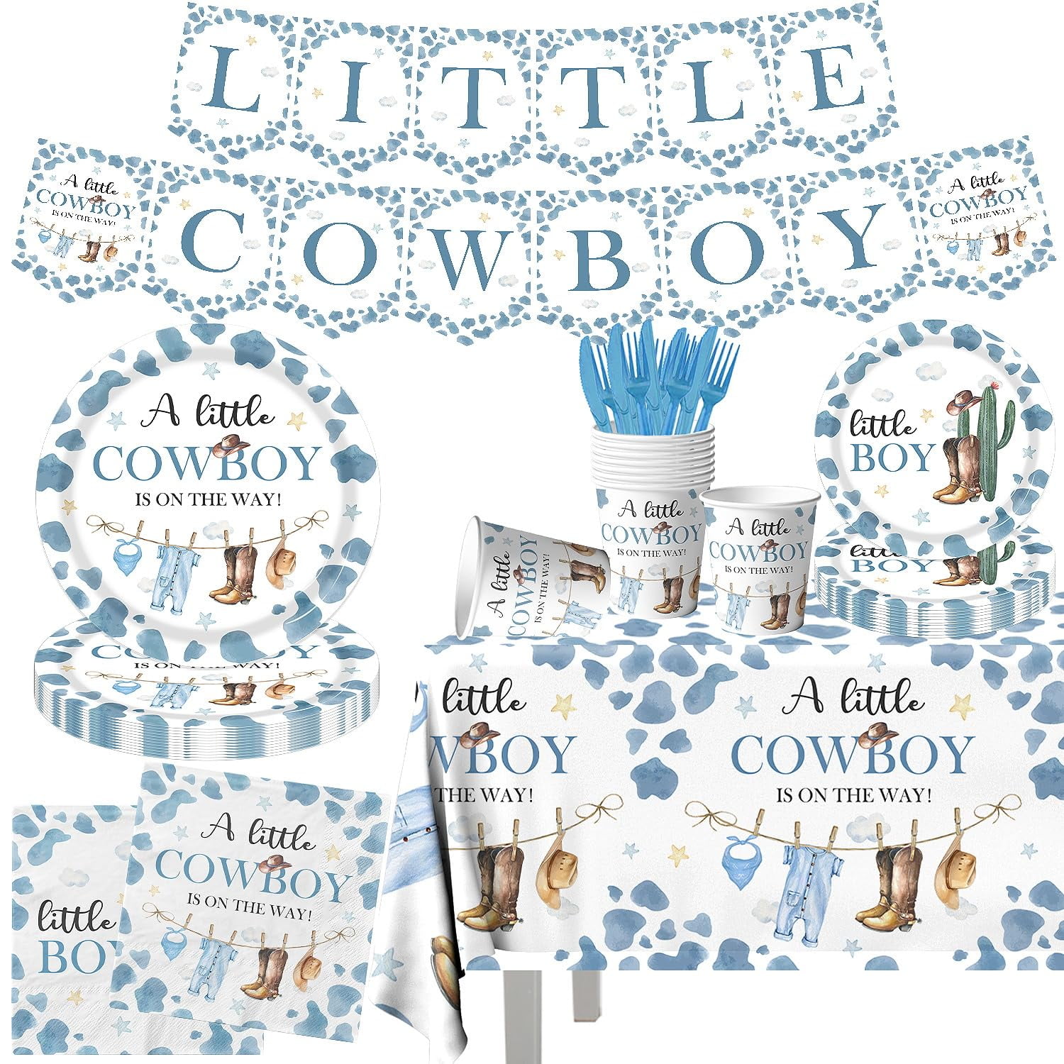 142pcs Cowboy Baby Shower Decorations Western Theme Tableware Set