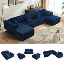 143.3'' U-Shaped Modular Sectional Sofa, Convertible Corduroy Floor Couch with Movable Ottomans, Oversized 6-Piece No Assembly Sectional for Living Room or Apartment, Blue