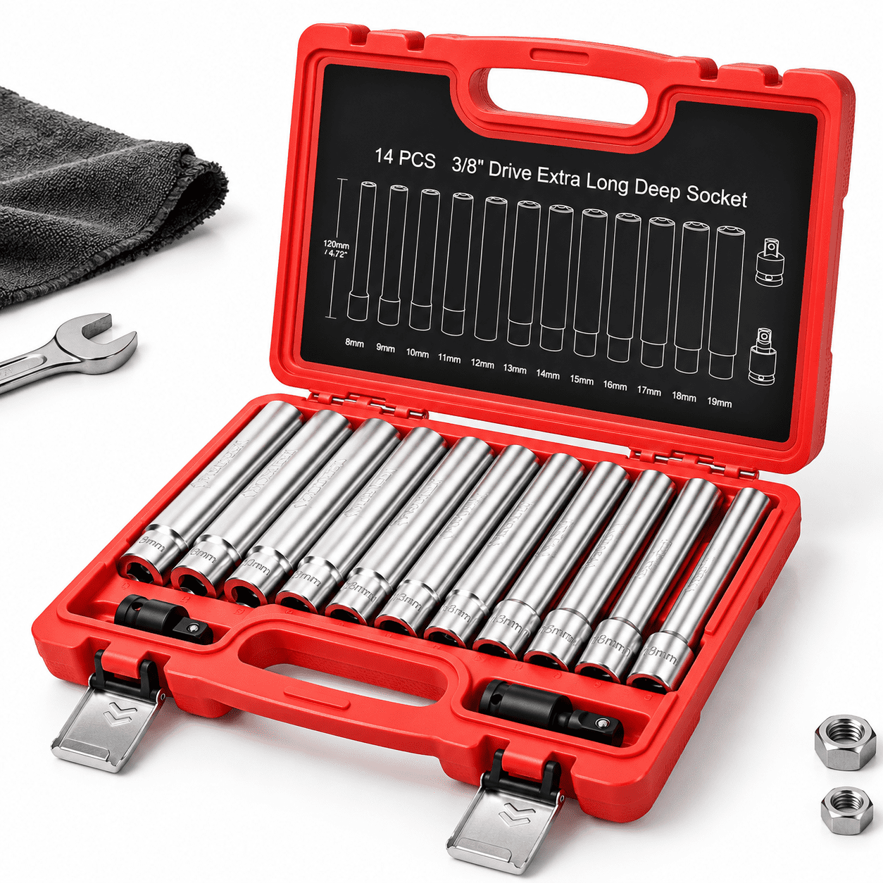 143/8'' Drive Extra Deep Metric Socket Set 12 Point 8mm To 17mm No ...