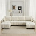 thumbnail image 1 of 143" Oversized U Shaped Couch, Large Chenille Cloud Couch with 2 Movable Ottomans, Memory Foam and Solid Wood Legs, Mid Century Modern Modular Sectional Couches for Living Room, Tufted Sofa, Beige, 1 of 1