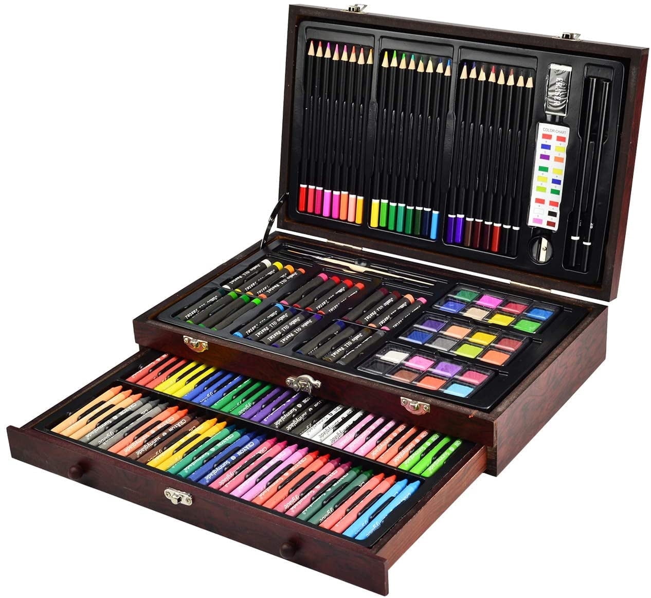143 Piece Art Set in Portable Wooden Case, Crayons,Art Supplies for Teens Adults Drawing Set