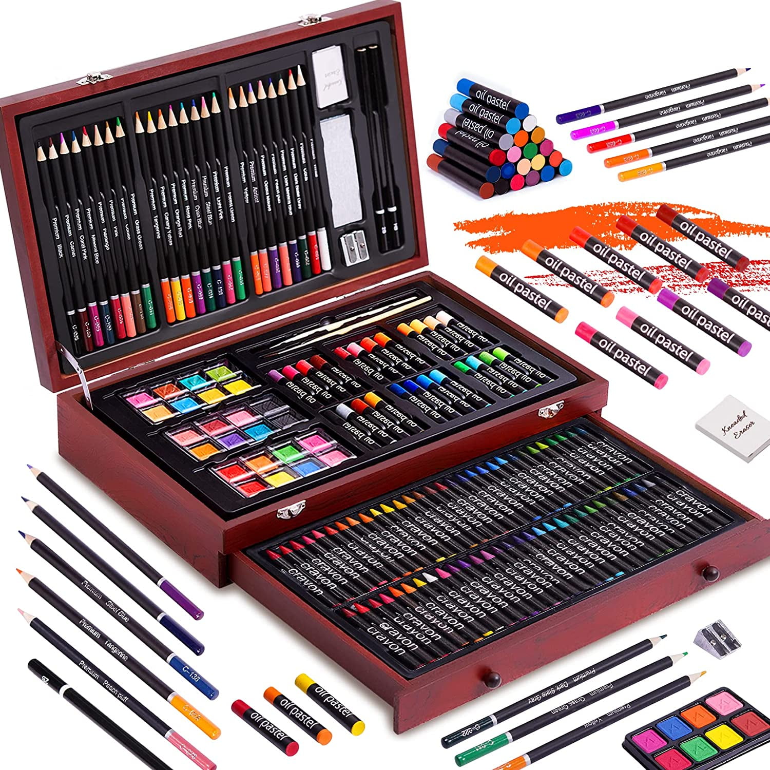 143 Piece Deluxe Art Set,Paint Set in Portable Wooden Case,Professional Art  Kit,Art Supplies for Adults,Teens and Artist,Painting,Drawing & Art Supplies  
