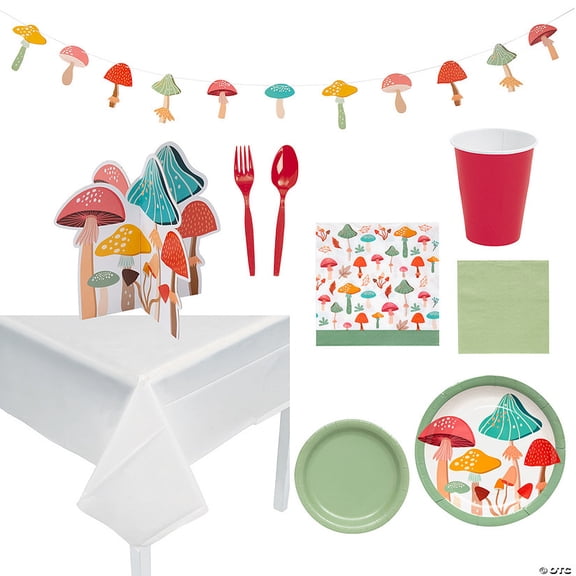 143 Pieces Mushroom Party Disposable Tableware Kit for 8 Guests