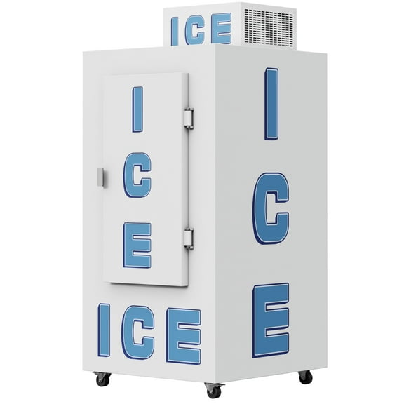 1430lb Commercial Ice Merchandiser Freezer, –32°F Ultra-Low Temp Outdoor Ice Storage, 1-Door Ice Display Freezer, R290 Refrigerant, LED Light, 650L, 110V Ice Storage Cabinet on Wheels