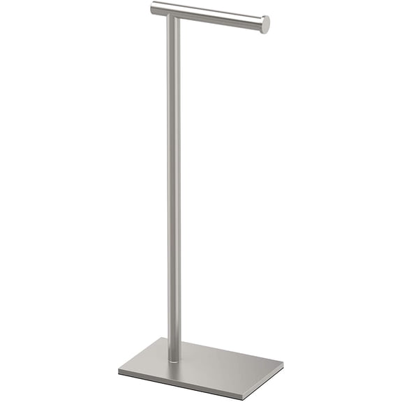 1431SN Bathroom Toilet Paper Holder Stand, Freestanding Tissue Roll Holder, Weighted Base, Satin Nickel, 22.25 Inch, Modern Rectangle Base
