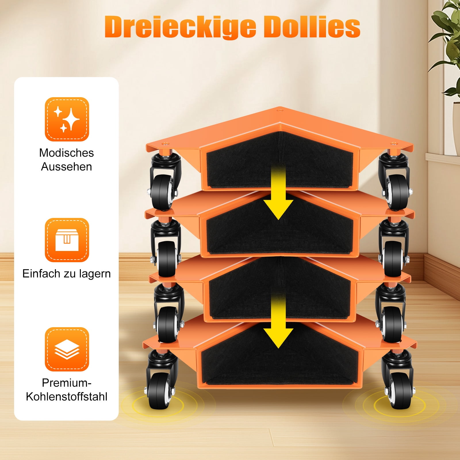 1433 lbs Furniture Dolly Mover Heavy Duty Moving Wheels Casters Orange