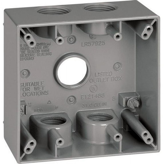 14353-5 2 Gang Gray Square Weatherproof Outlet Box
