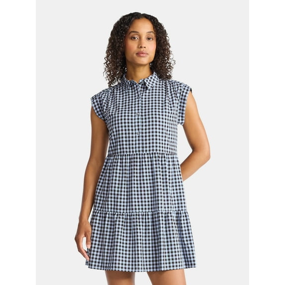 Time and Tru Women's Tiered Mini Shirtdress, Sizes XS-XXXL