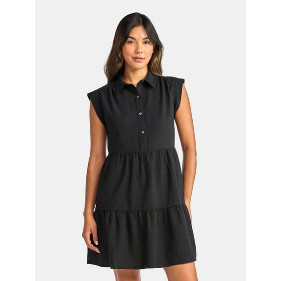 Time and Tru Women's Tiered Mini Shirtdress, Sizes XS-XXXL