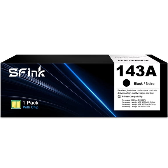 143A W1143A (1 Pack Black ) Toner Cartridges Compatible for HP143A for Neverstop Laser 1001nw; MFP 1202w, 1202nw ;MFP Pro 1201n Printer