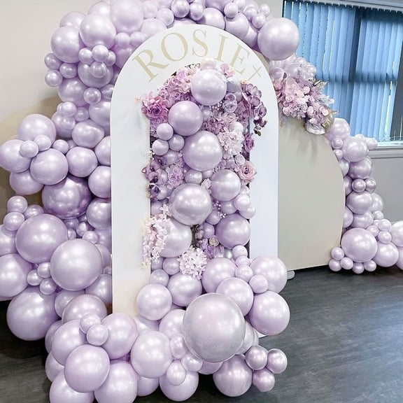 143pcs Pearl White and Purple Double Fill Latex Balloons for Birthday, Wedding, Graduation, and Party Decorations