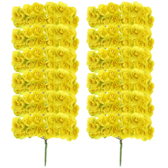 144 Artificial Rose Flowers Yellow Paper Roses Flowers with Stems for DIY Wedding Bouquets Centerpieces Bridal Shower Party Home Flower Arrangement Decor