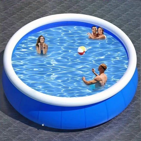 144" Blue Butterfly Inflatable Swimming Pool - Large Outdoor Coil Mesh Pool (144"L X 144"W X 30"H)