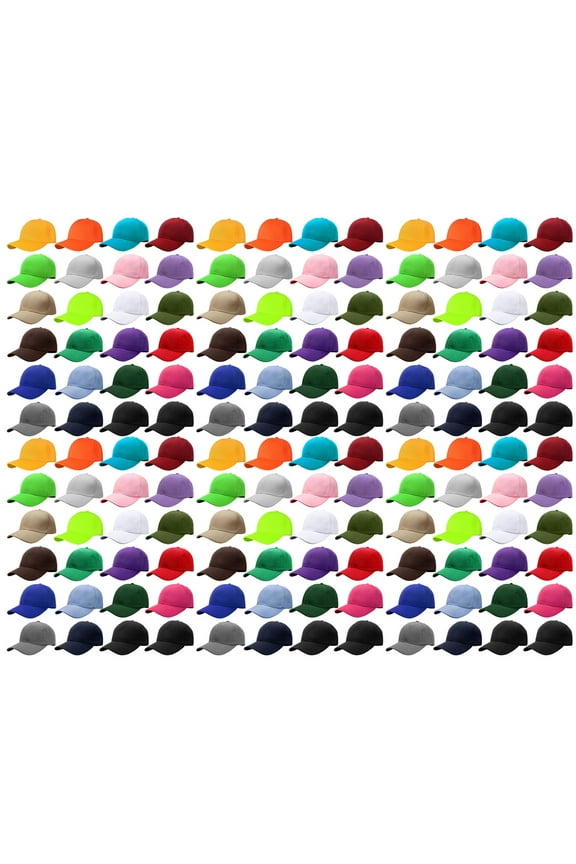 144 Caps Case Pack Unisex Baseball Plain Blank Hat Adjustable Size Wholesale Lot - Assorted