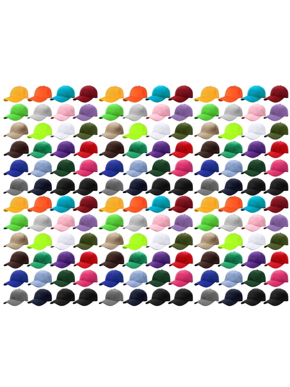 144 Caps Case Pack Unisex Baseball Plain Blank Hat Adjustable Size Wholesale Lot - Assorted