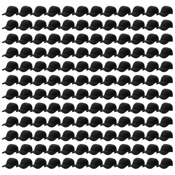 144 Caps Case Pack Unisex Baseball Plain Blank Hat Adjustable Size Wholesale Lot - Black
