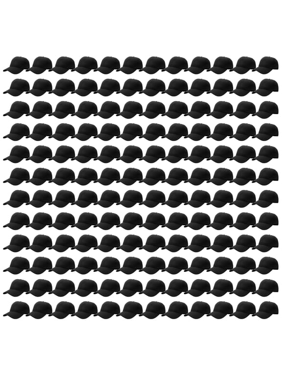144 Caps Case Pack Unisex Baseball Plain Blank Hat Adjustable Size Wholesale Lot - Black