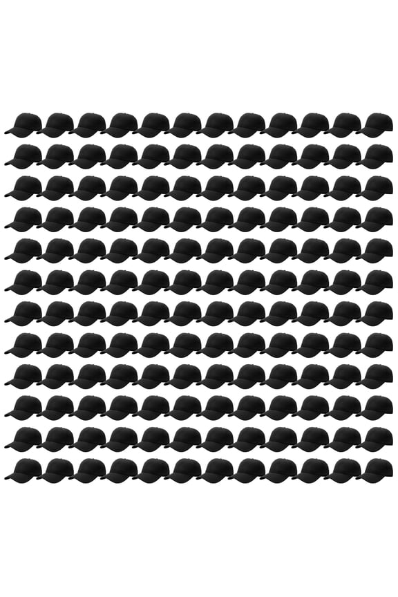 144 Caps Case Pack Unisex Baseball Plain Blank Hat Adjustable Size Wholesale Lot - Black