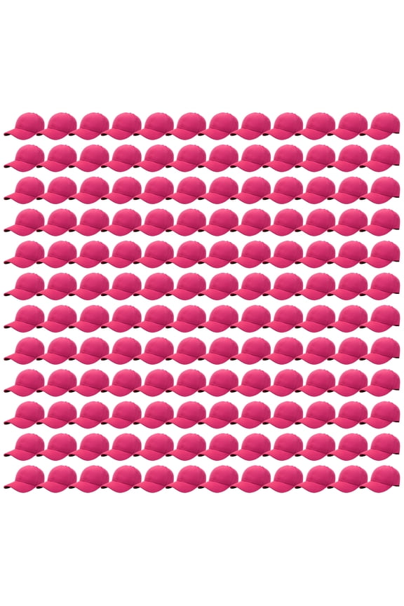 144 Caps Case Pack Unisex Baseball Plain Blank Hat Adjustable Size Wholesale Lot - Hot Pink